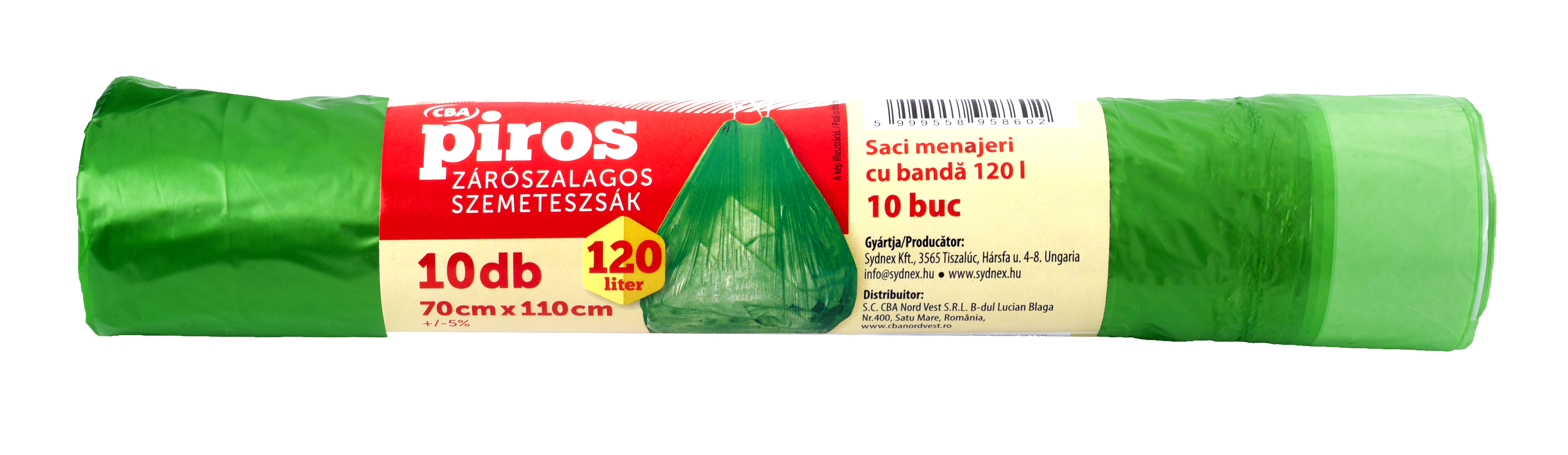 CBA Piros zárószalagos szemeteszsák 120 l/10 db